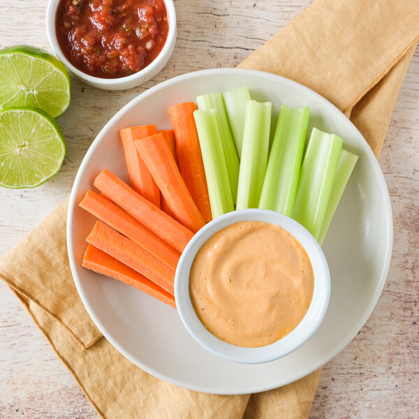 Spicy Cottage Cheese "Nacho" Dip with Carrots and Celery