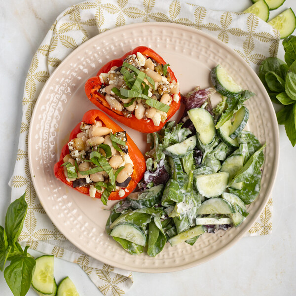 White Bean, Eggplant & Feta Stuffed Peppers with Creamy Basil Salad
