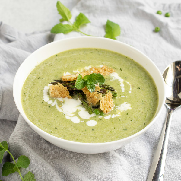 Minted Pea & Asparagus Soup with Parmesan Crisps